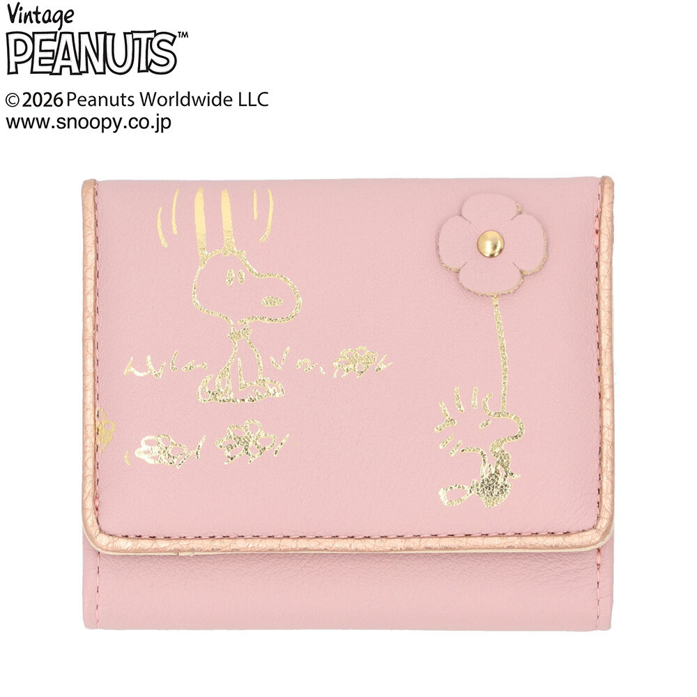 BACKYARD FAMILY「スヌーピー 財布 三つ折り 通販 SNOOPY 73513 レザー 箔押し 本革 三つ折り財布」|財布|ピンク1