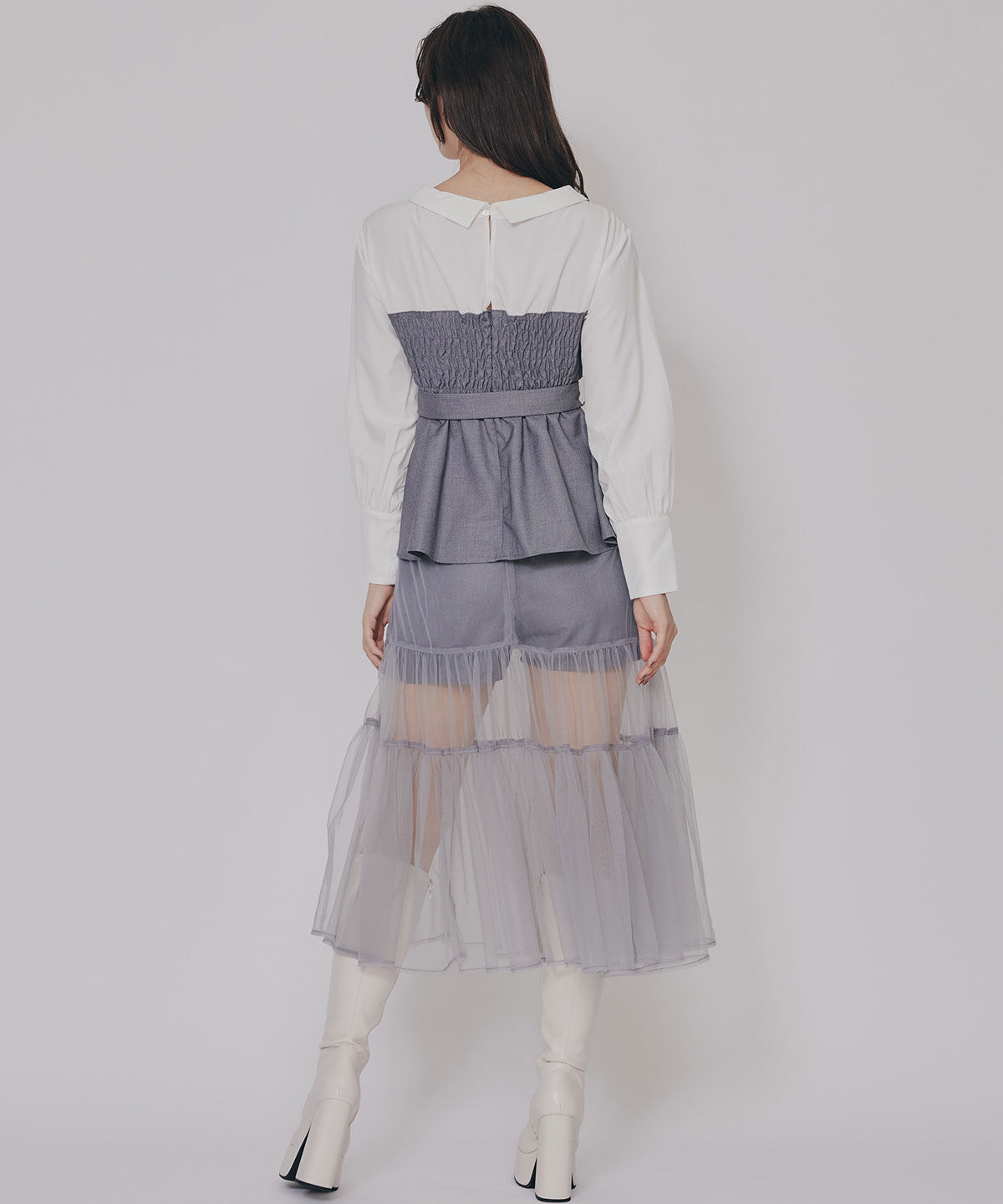 REDYAZEL「シャツドッキングチュールワンピース&ショートパンツセットアップ」|ワンピース|