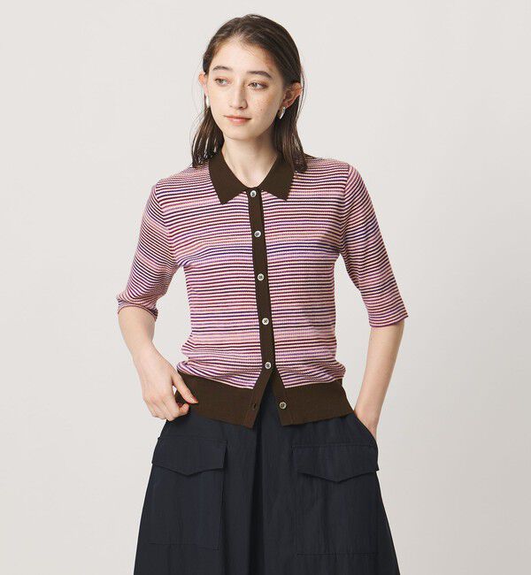 UNITED ARROWS「カラー ボーダー 5分袖 ポロニット ‐ウォッシャブル‐」|ニット・セーター|