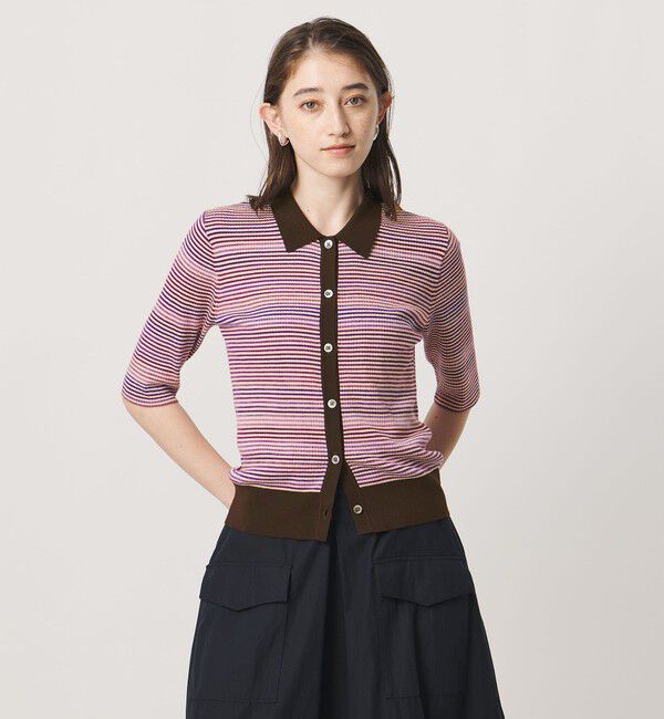 UNITED ARROWS「カラー ボーダー 5分袖 ポロニット ‐ウォッシャブル‐」|ニット・セーター|
