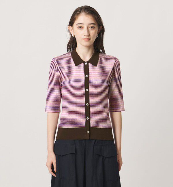 UNITED ARROWS「カラー ボーダー 5分袖 ポロニット ‐ウォッシャブル‐」|ニット・セーター|