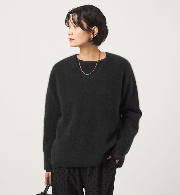 UNITED ARROWS green label relaxing「ヘアリー Vネック ニット プルオーバー」|ニット・セーター|BLACK