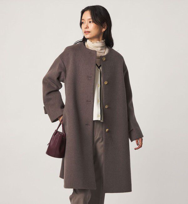 UNITED ARROWS green label relaxing「アンゴラビーバー ノーカラー ロングコート」|ノーカラーコート|MOCA