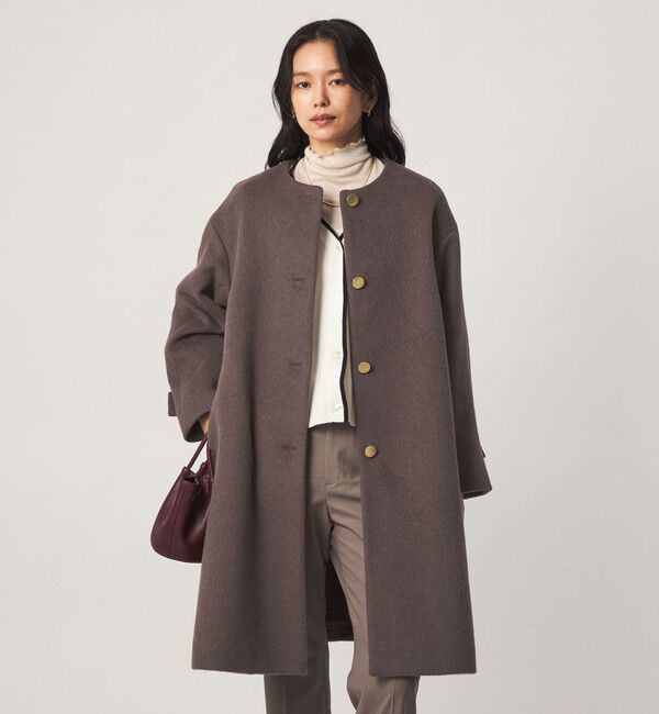 UNITED ARROWS green label relaxing「アンゴラビーバー ノーカラー ロングコート」|ノーカラーコート|