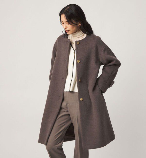 UNITED ARROWS green label relaxing「アンゴラビーバー ノーカラー ロングコート」|ノーカラーコート|