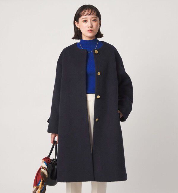 UNITED ARROWS green label relaxing「アンゴラビーバー ノーカラー ロングコート」|ノーカラーコート|