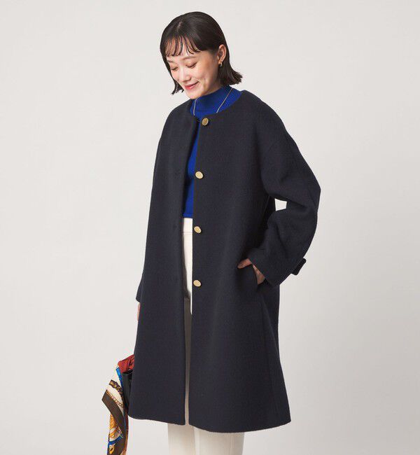 UNITED ARROWS green label relaxing「アンゴラビーバー ノーカラー ロングコート」|ノーカラーコート|