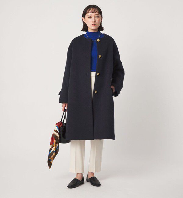 UNITED ARROWS green label relaxing「アンゴラビーバー ノーカラー ロングコート」|ノーカラーコート|