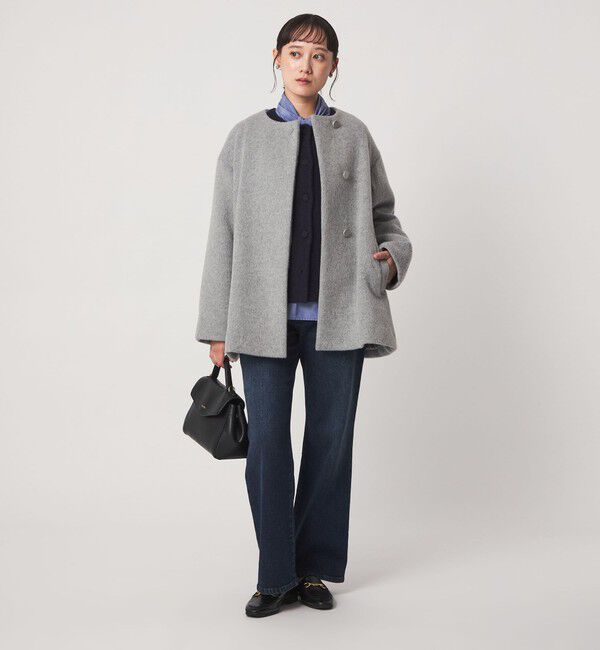 UNITED ARROWS green label relaxing「［size SHORTあり］アンゴラビーバー ミドルコート」|ノーカラーコート|
