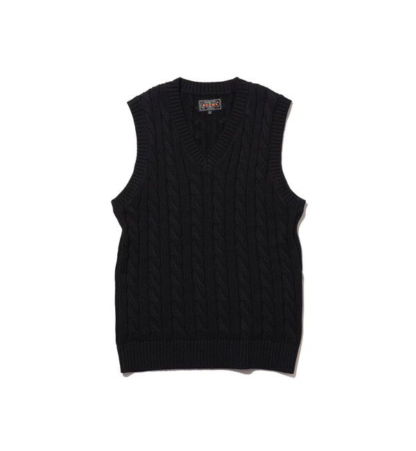 BEAMS PLUS「V-Neck Vest Cable」|ニット・セーター|BLACK