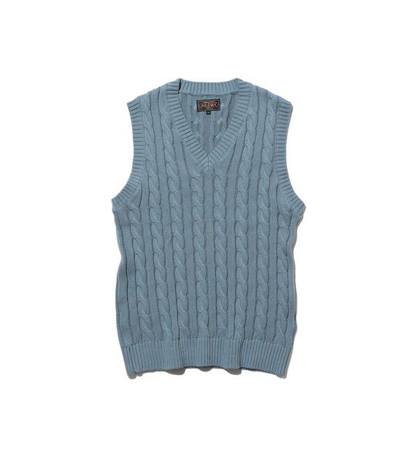 BEAMS PLUS「V-Neck Vest Cable」|ニット・セーター|BLUE