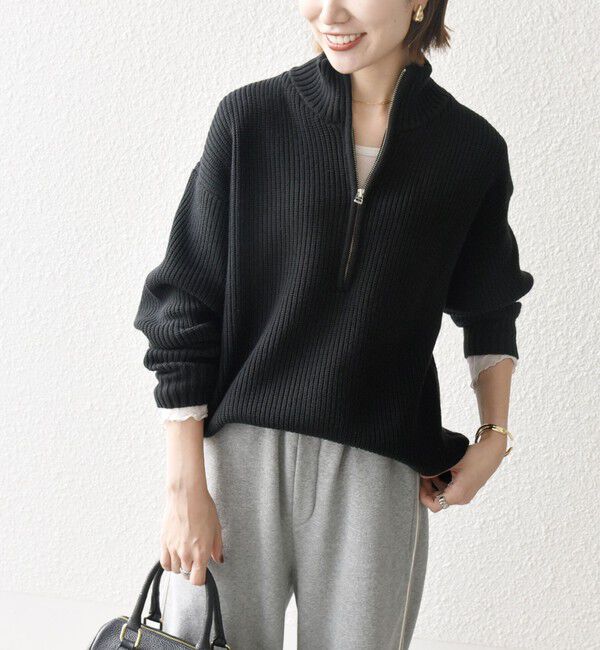 SHIPS any「SHIPS any:〈手洗い可能〉ハーフジップ 畦編み ドライバーズ ニット 25AW◇」|ニット・セーター|ブラック