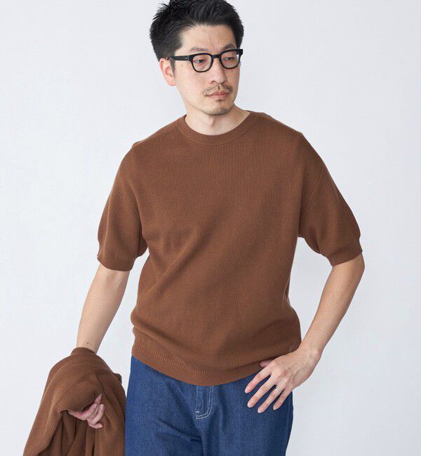 SHIPS「SHIPS: 奥山メリヤス ニット Tシャツ」|ニット・セーター|キャメル