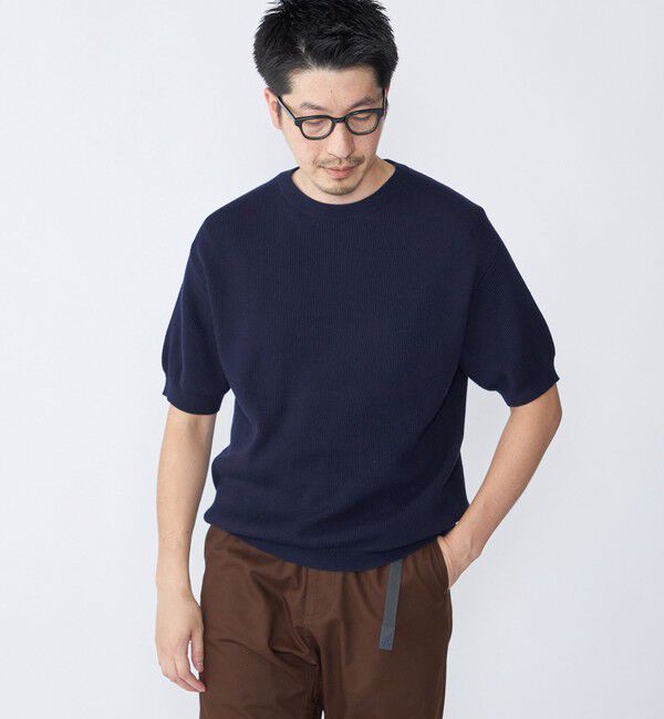 SHIPS「SHIPS: 奥山メリヤス ニット Tシャツ」|ニット・セーター|ネイビー