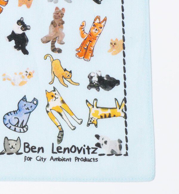 SHIPS「【City Ambient Products別注】Ben Lenovitz: DOG CAT ハンカチーフ」|ハンカチ|スカイブルー
