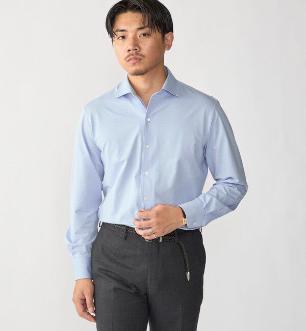 SHIPS「MADE IN JAPAN サックス ブルー ジャージー ワンピースカラー シャツ」|シャツ・ブラウス|