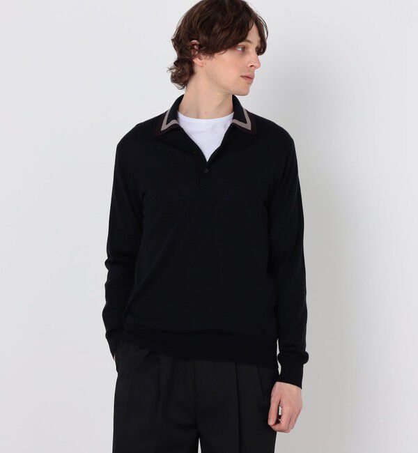TOMORROWLAND MENS「TOMORROWLAND tricot スーパーファインメリノウール ラインニットポロシャツ S-WOOL」|ニット・セーター|