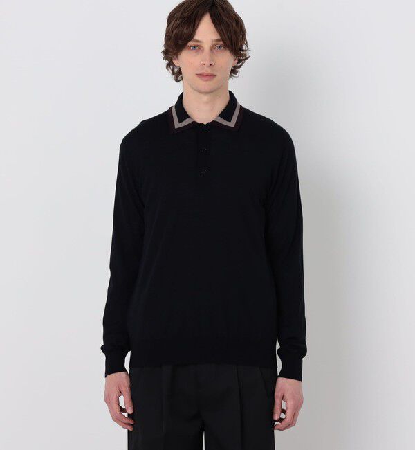 TOMORROWLAND MENS「TOMORROWLAND tricot スーパーファインメリノウール ラインニットポロシャツ S-WOOL」|ニット・セーター|