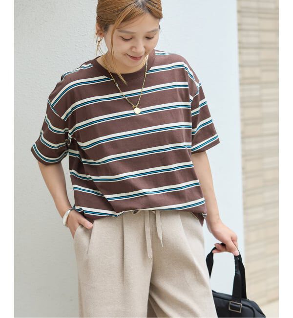 JOURNAL STANDARD「《追加3》汗ジミ防止ボーダービッグT」|Tシャツ・カットソー|ブラウン C