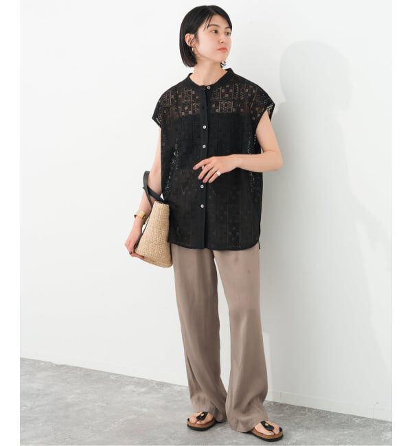 Spick and Span「《追加》PEレースフレンチスリーブシャツ」|シャツ・ブラウス|