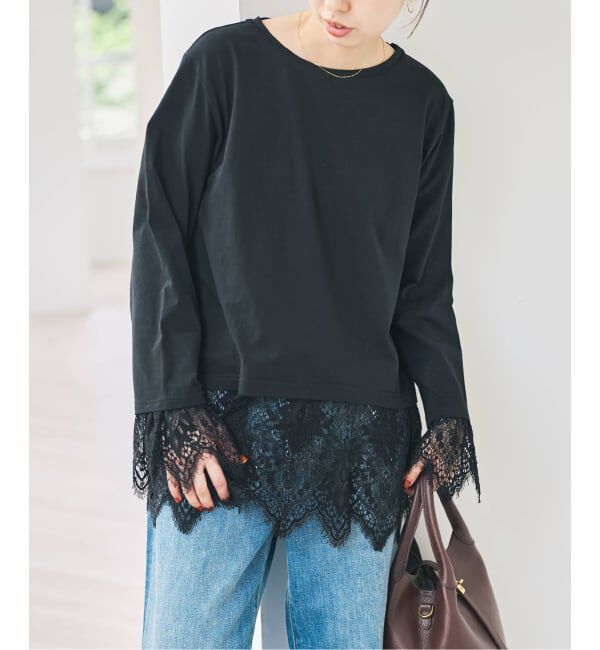 Spick and Span「レースドッキングプルオーバー」|Tシャツ・カットソー|ブラック