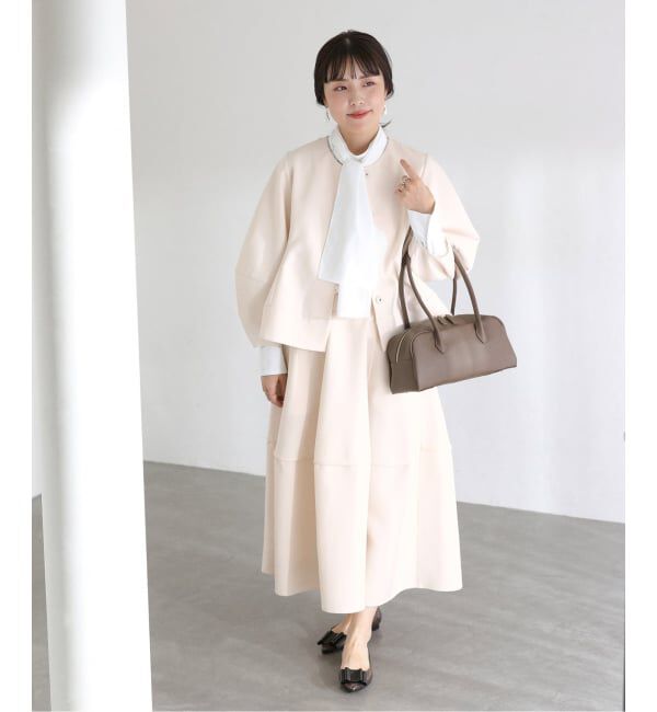  「【洗える】ボンディングショートペプラムジャケット」|ノーカラージャケット|