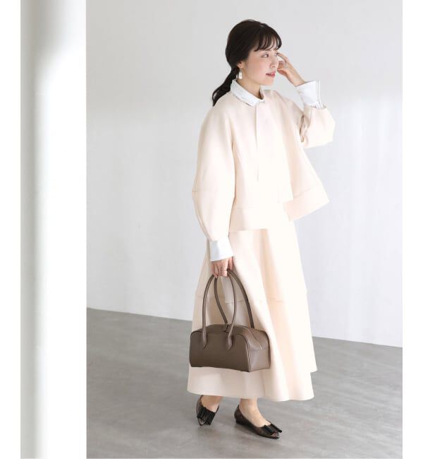  「【洗える】ボンディングショートペプラムジャケット」|ノーカラージャケット|