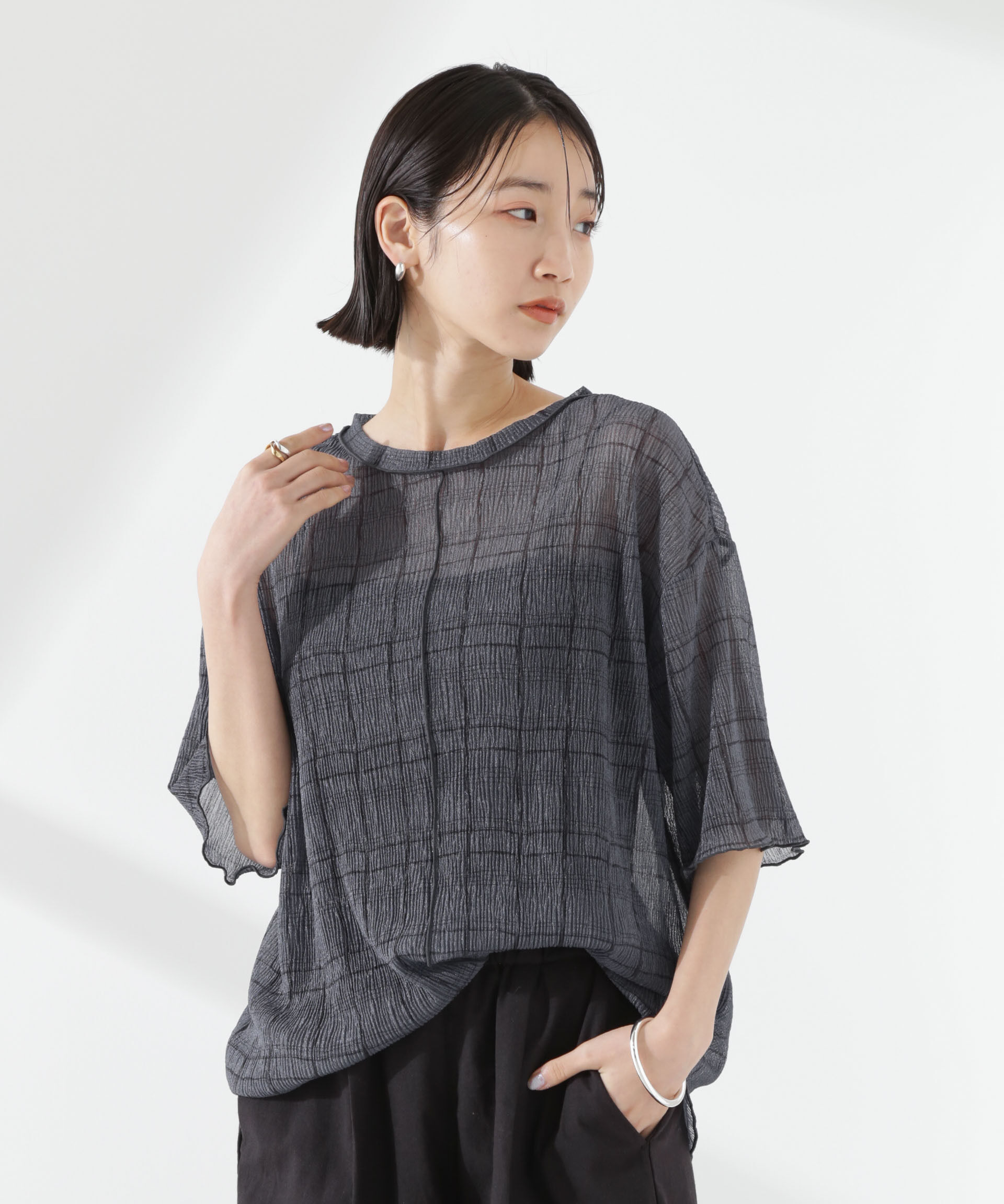 NANO universe「楊柳チェックシアーカットTシャツ」|Tシャツ・カットソー|