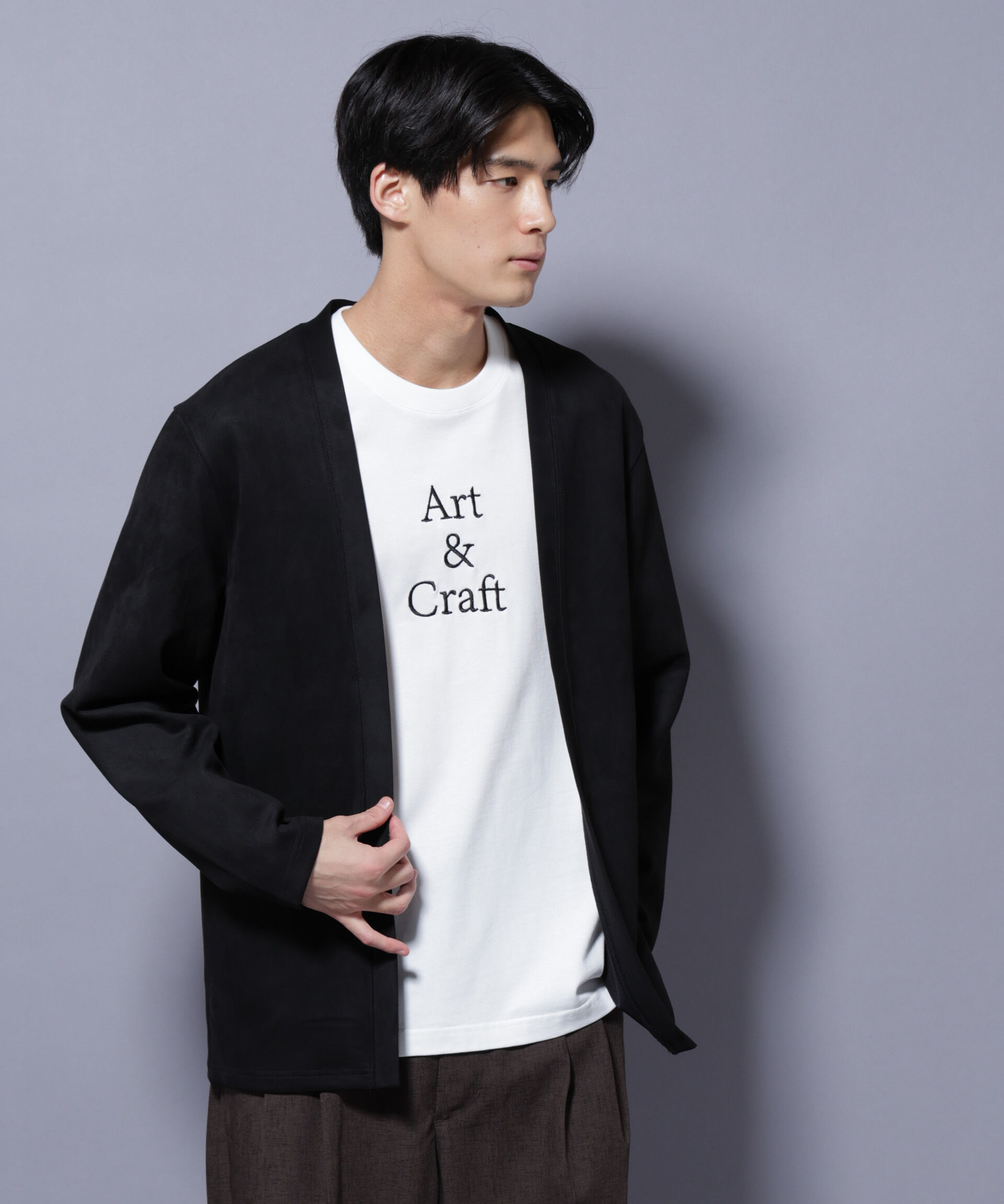 NANO universe「フェイクスエードトッパーカーディガン」|Tシャツ・カットソー|ブラック