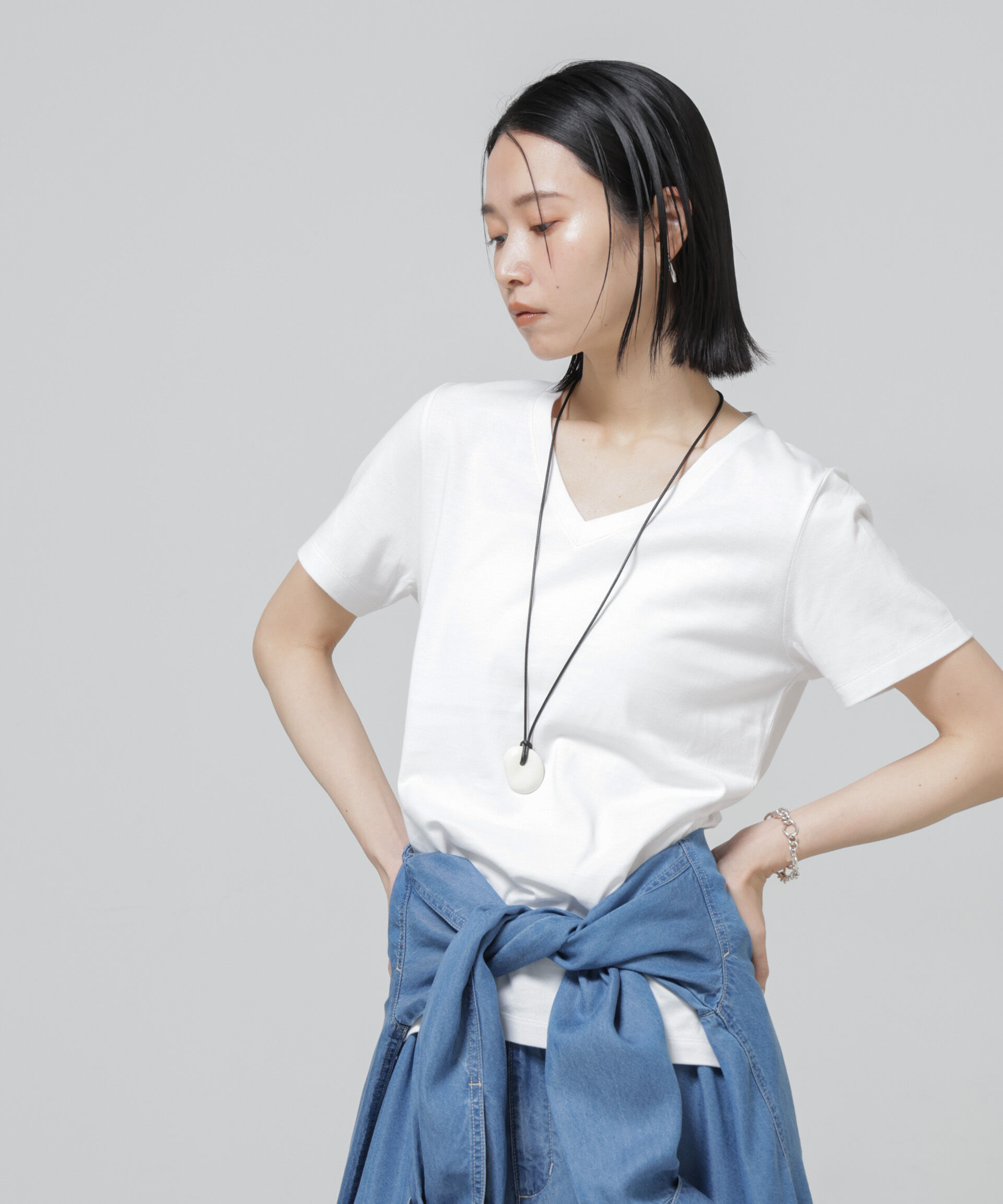 NANO universe「〈追加〉Anti Soaked(R) 汗染み防止VネックTシャツ」|Tシャツ・カットソー|ホワイト