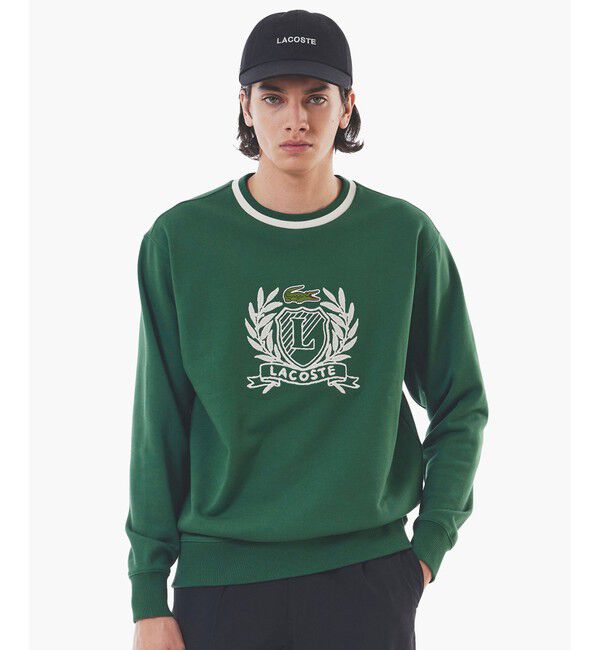 LACOSTE「裏パイル ハンドステッチ風ヴィンテージ フレンチグラフィックステッチ スウェットプルオーバー」|スウェット・ジャージ|グリーン
