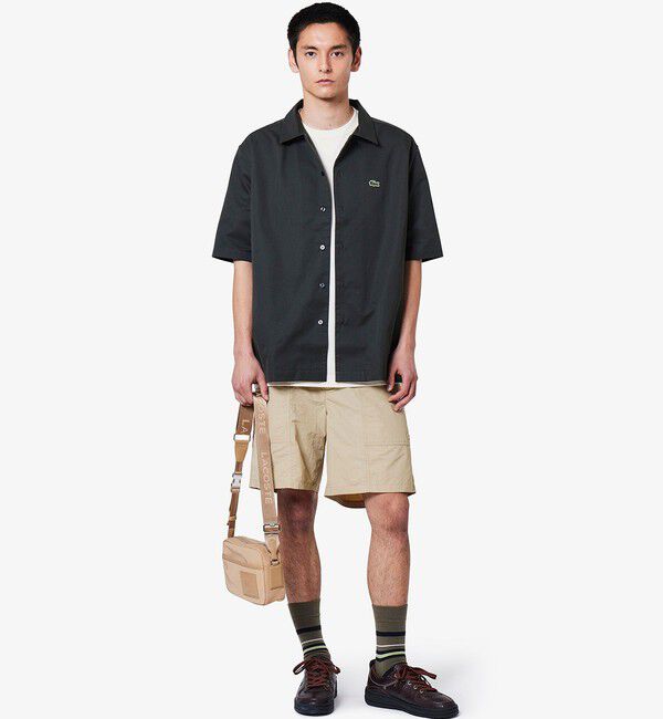 LACOSTE「シルクブレンドオープンカラーシャツ」|シャツ・ブラウス|チャコールグレー