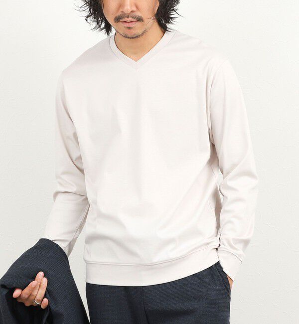 NOLLEY'S goodman「《ビジカジ対応》シルケットスムース Vネック ドレスロンT 26AW」|Tシャツ・カットソー|ライトベージュ