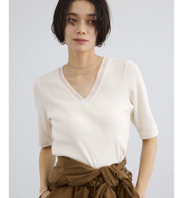 SALON adam et rope'「【Angie La La for SALON】GENTLE intimate レースVネックプルオーバー」|Tシャツ・カットソー|