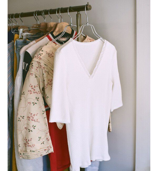 SALON adam et rope'「【Angie La La for SALON】GENTLE intimate レースVネックプルオーバー」|Tシャツ・カットソー|ホワイト(10)