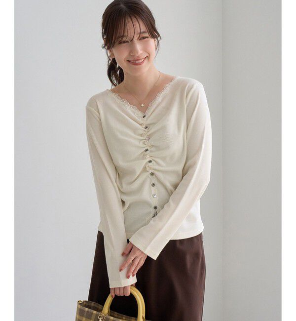 Rope&rsquo;Picnic「フロントギャザーVネックカットトップス」|Tシャツ・カットソー|