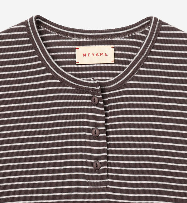  「MEYAME | ソフトリブ ボーダーヘンリーネック WOMEN」|Tシャツ・カットソー|