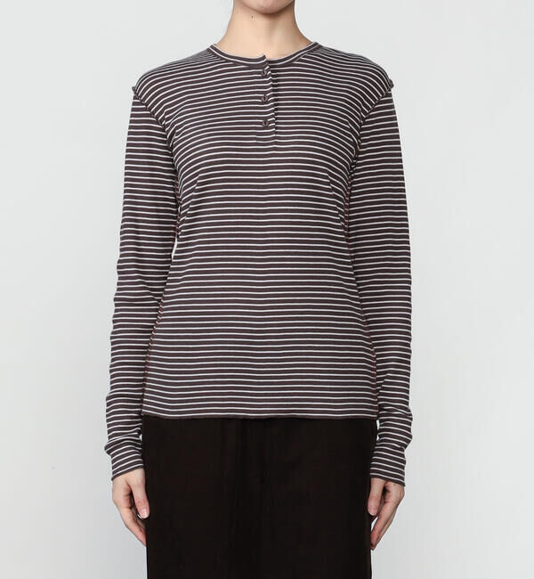  「MEYAME | ソフトリブ ボーダーヘンリーネック WOMEN」|Tシャツ・カットソー|