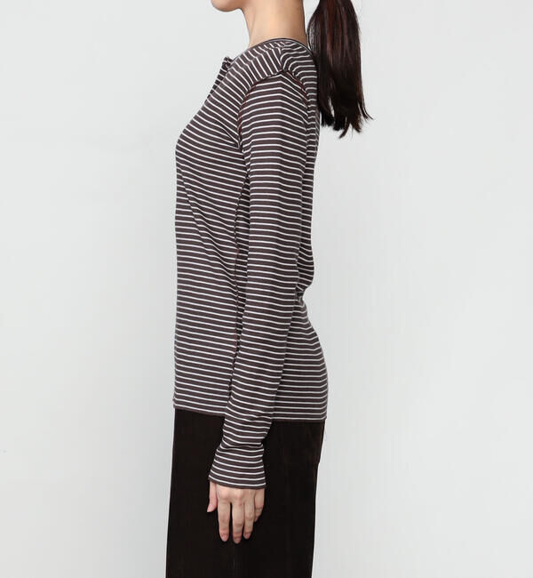 「MEYAME | ソフトリブ ボーダーヘンリーネック WOMEN」|Tシャツ・カットソー|