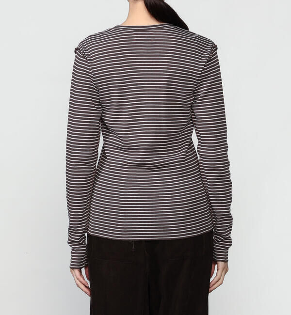  「MEYAME | ソフトリブ ボーダーヘンリーネック WOMEN」|Tシャツ・カットソー|