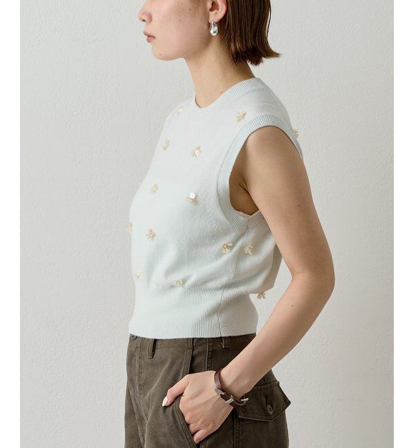  「ビーズ刺繍ニットベスト」|ニット・セーター|