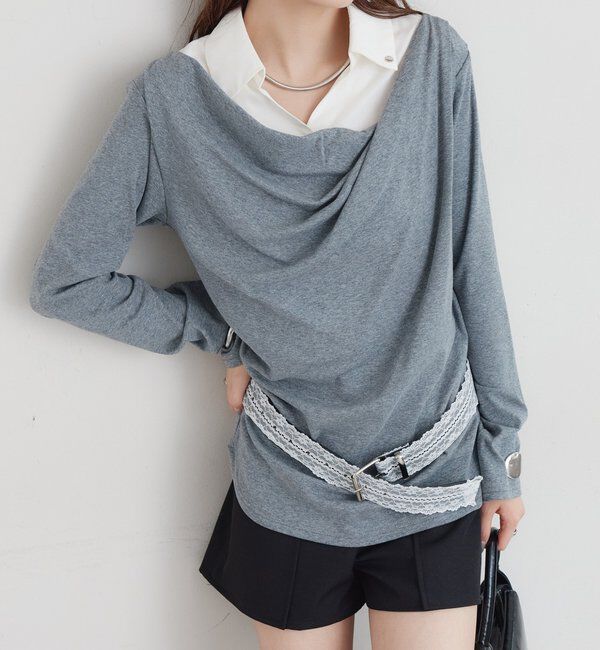  「シャツドッキングオフショルカットソー」|Tシャツ・カットソー|グレー