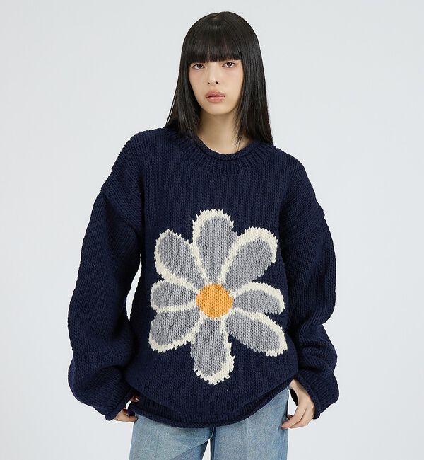ABAHOUSE「【THRIFTY LOOK / スリフティールック】HAND KNIT ROLL」|ニット・セーター|ネイビー
