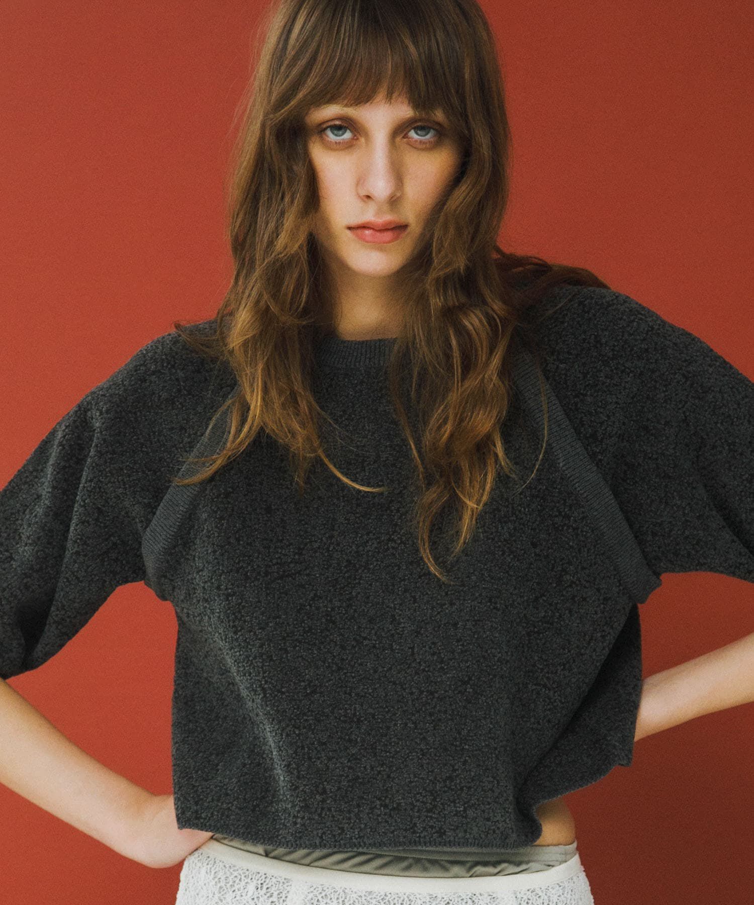 LAATO「jacquard shortsleeve knit」|ニット・セーター|ダークグレー