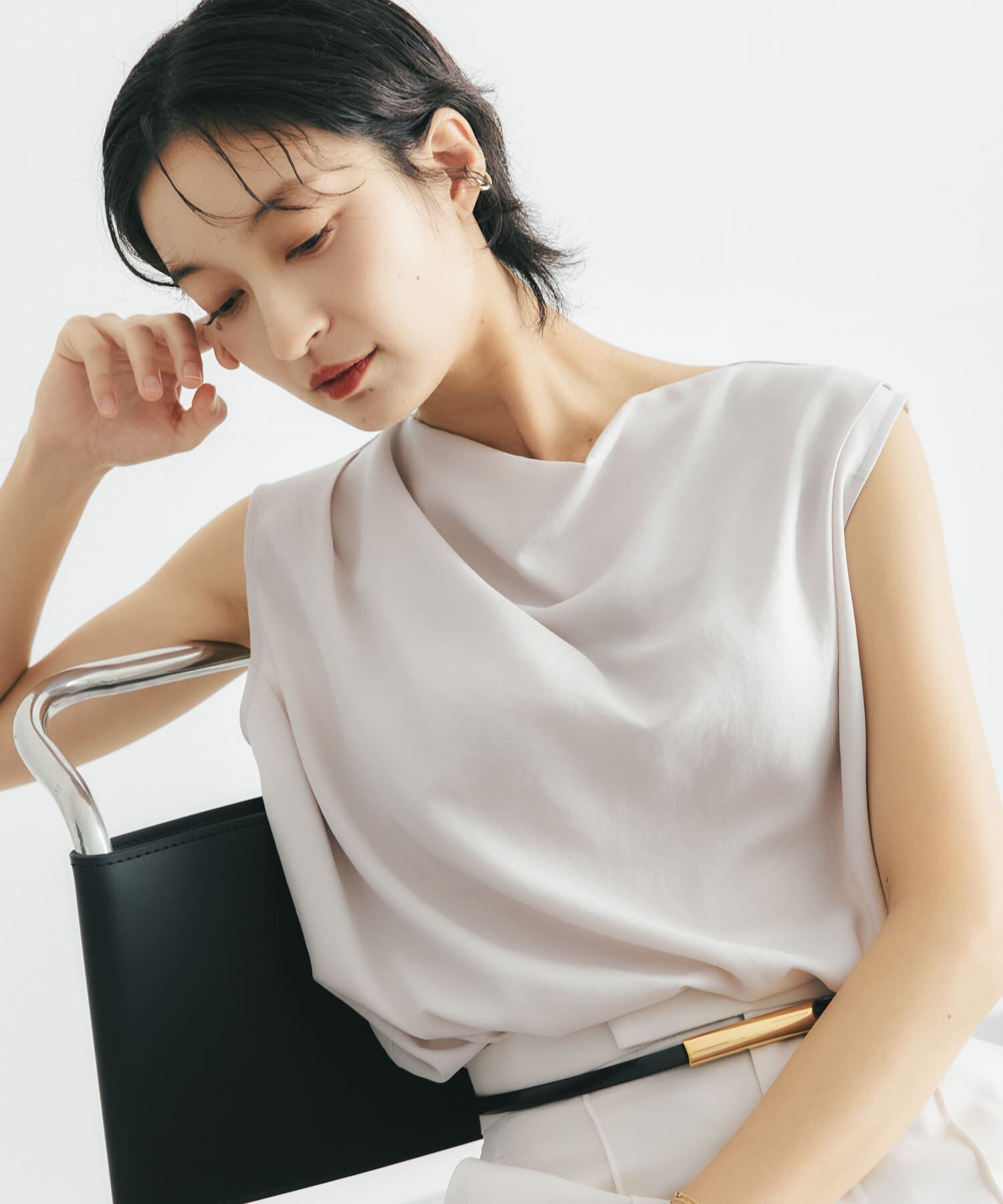 URBAN RESEARCH ROSSO「クールタッチ 防シワドレープブラウス」|シャツ・ブラウス|グレー系その他
