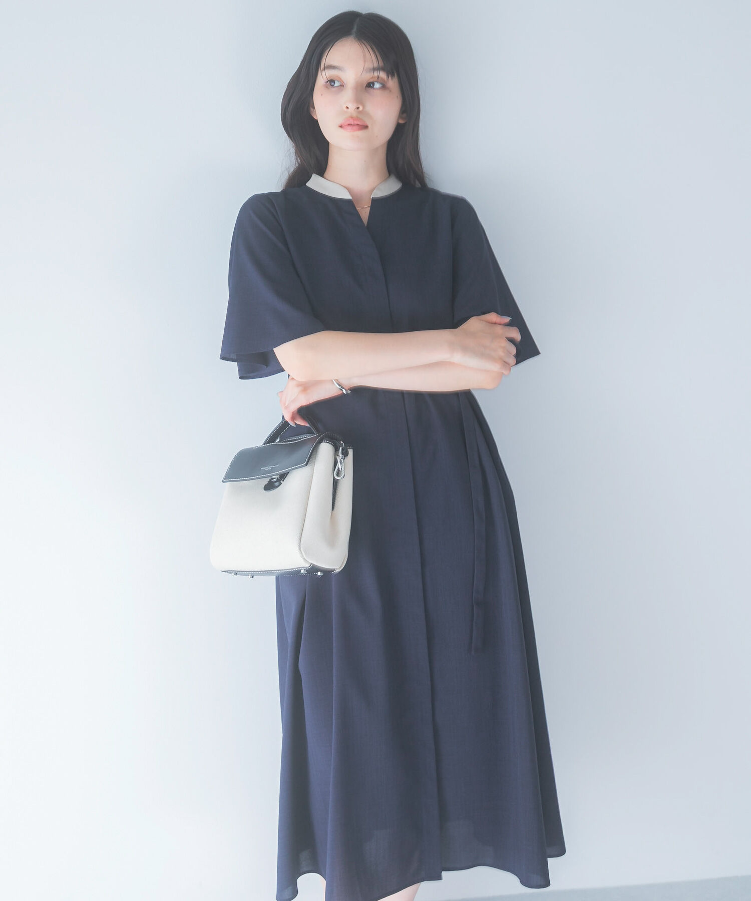URBAN RESEARCH ROSSO「ウォッシャブルフレアスリーブワンピース」|ワンピース|ネイビー