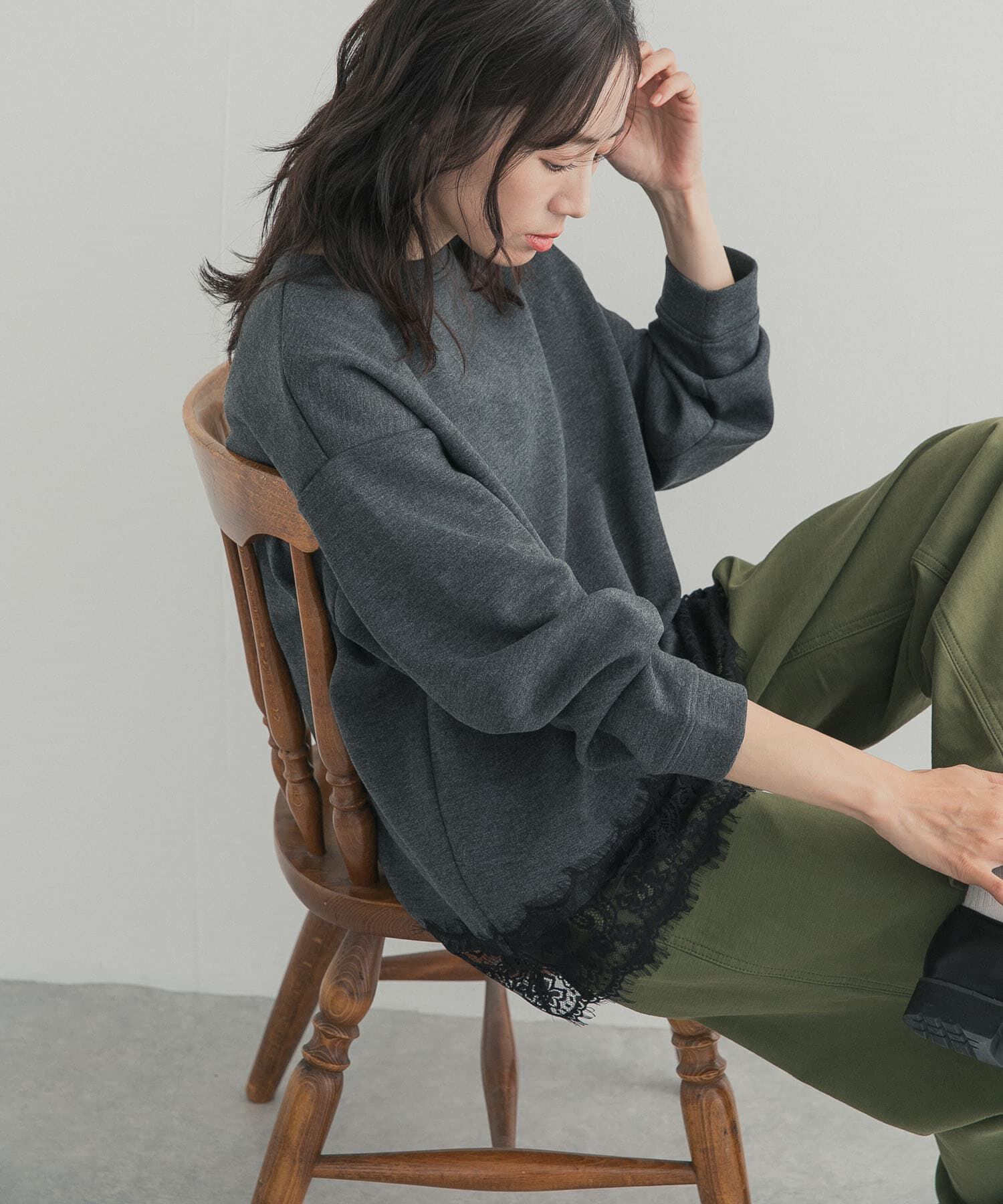 URBAN RESEARCH DOORS「ダブルフェイス裾レースプルオーバー」|Tシャツ・カットソー|