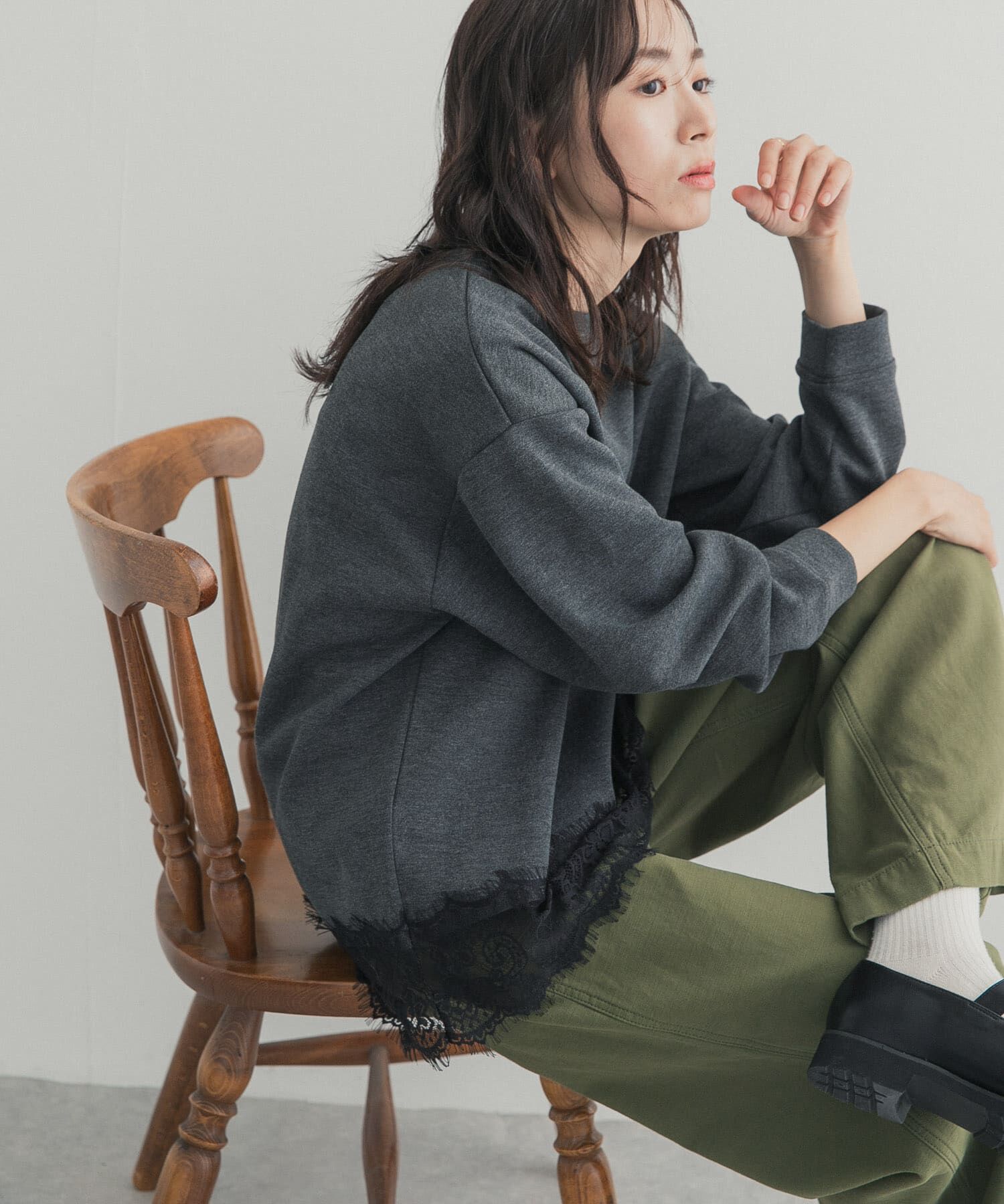 URBAN RESEARCH DOORS「ダブルフェイス裾レースプルオーバー」|Tシャツ・カットソー|