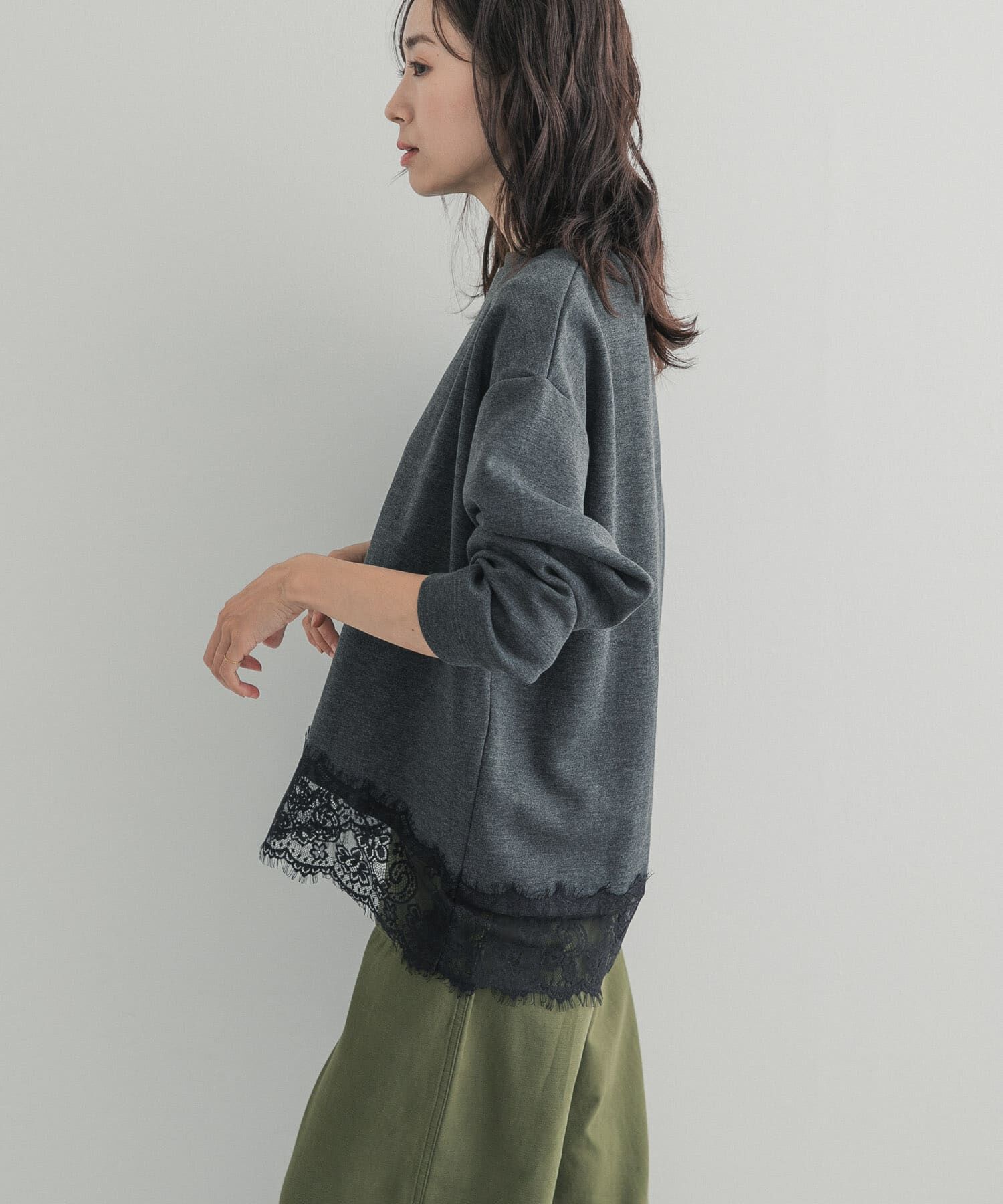 URBAN RESEARCH DOORS「ダブルフェイス裾レースプルオーバー」|Tシャツ・カットソー|