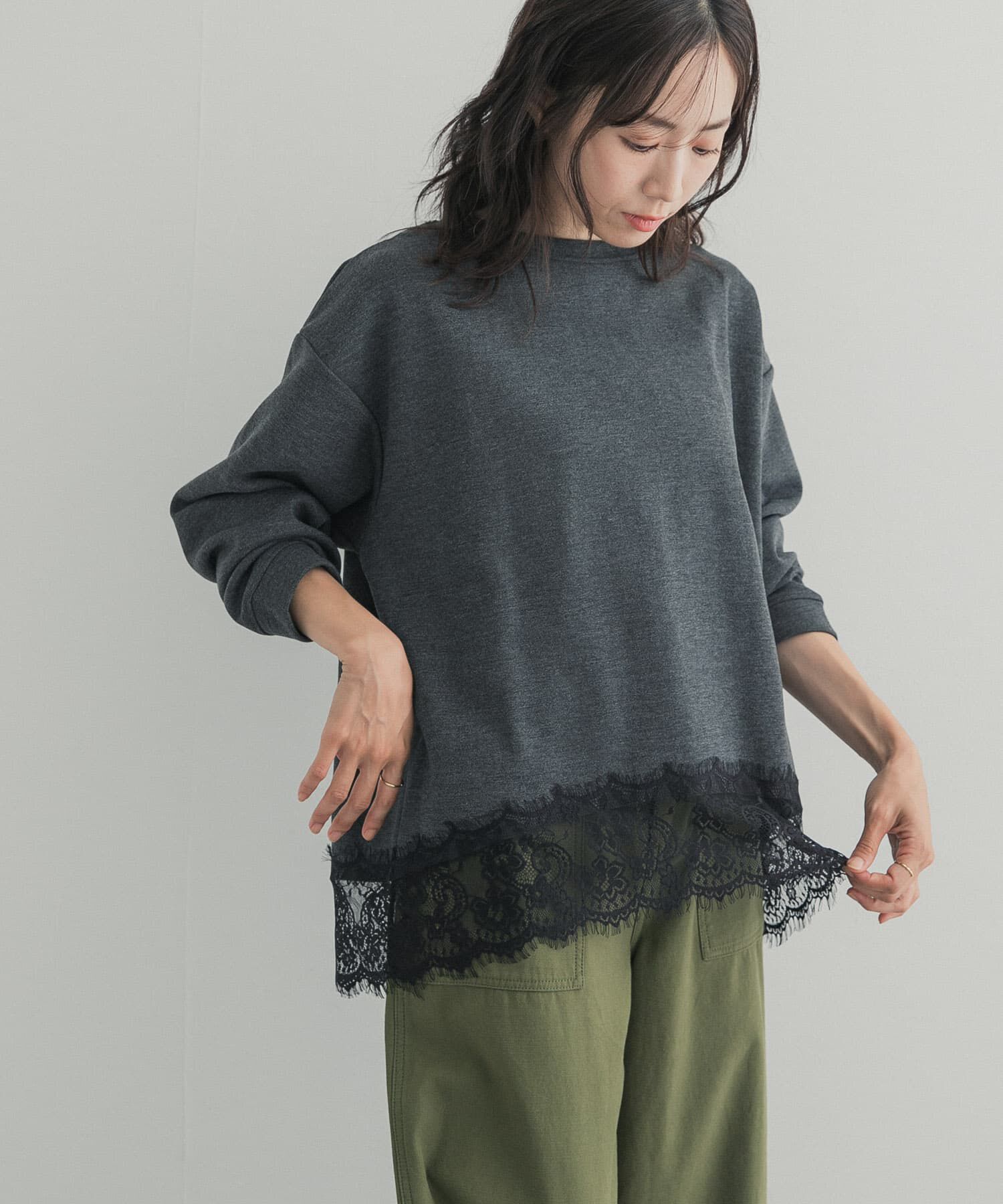 URBAN RESEARCH DOORS「ダブルフェイス裾レースプルオーバー」|Tシャツ・カットソー|